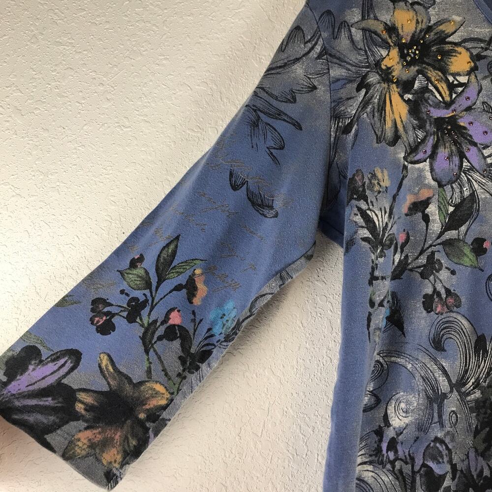 Jess & Jane Hummingbird Flower 100% Cotton Graphic Blouse Top USA Made Size XL - Picture 4 of 8